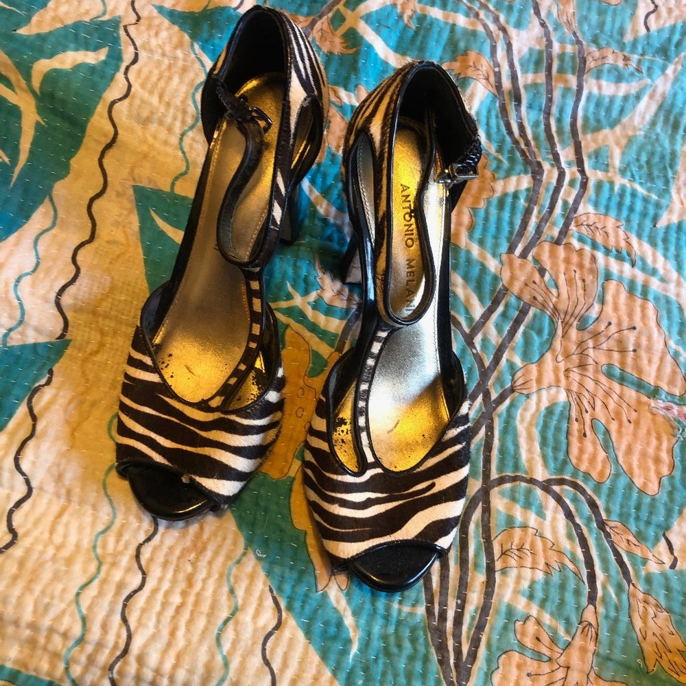 Italian Zebra print pony hair and leather Heels